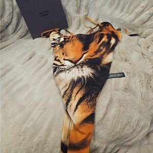Skims Roberto Cavalli  Tiger Print One-Piece Swimsuit in Orange and Black
